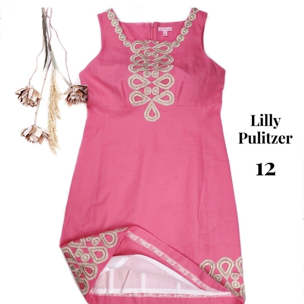 Lilly Pulitzer Pink Gold Lace Dress Size 12